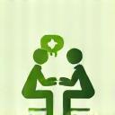 Two people discussing healthy eating plans icon